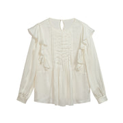 Round Neck Ruffled Long Sleeved Shirt