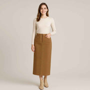 Wool Blend Tailored Midi Skirt