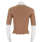 Scalloped Edge Short Sleeve Ribbed Knit Cardigan