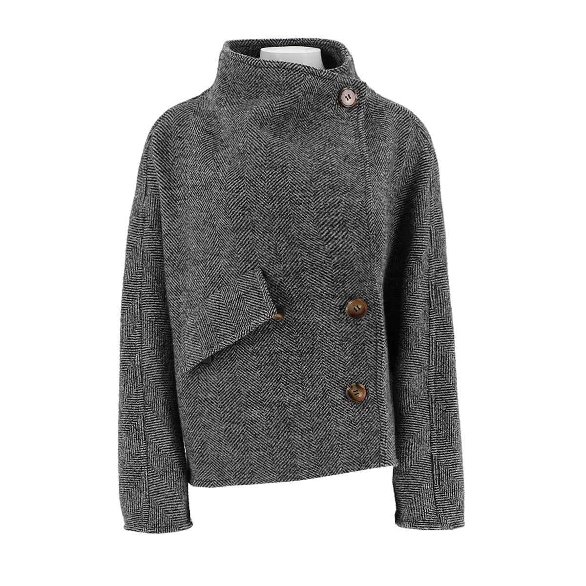 Short Woolen Herringbone Jacket