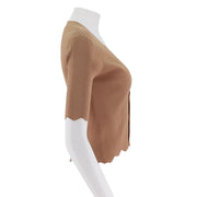 Scalloped Edge Short Sleeve Ribbed Knit Cardigan