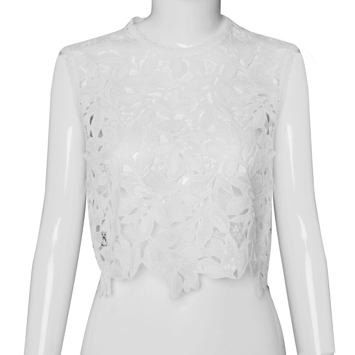 Embroidered Lace Cropped Sleeveless Top