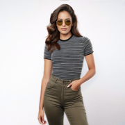 Women'S Round Neck Striped Pullover Sweater