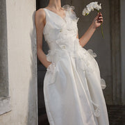 Selene Wide Leg Wedding Jumpsuit With Pleated Shawl