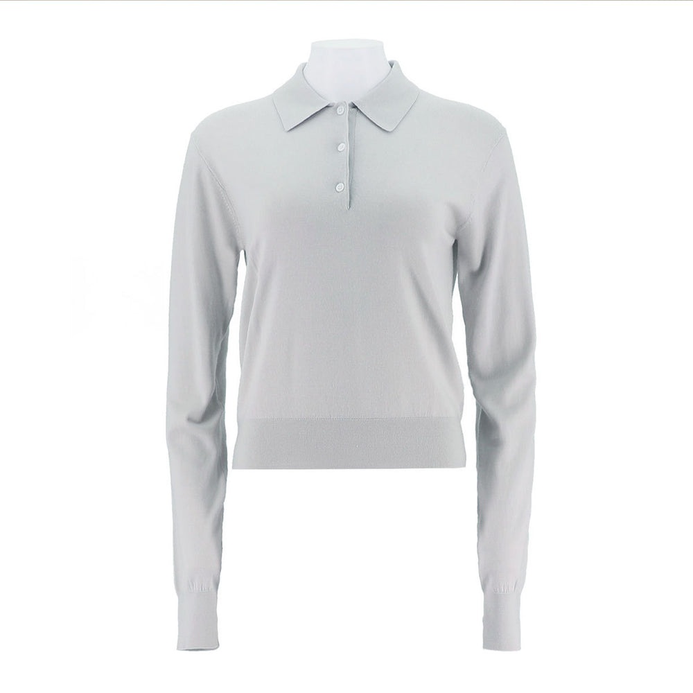 Polo Collar Long Sleeve Knit Top