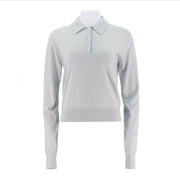 Polo Collar Long Sleeve Knit Top