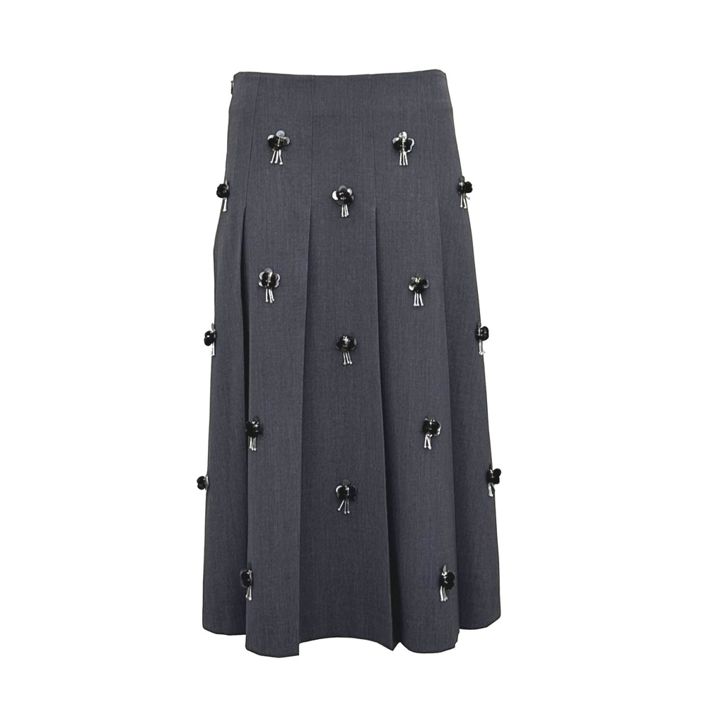 Flower Studded Pearl Pleated Skirt
