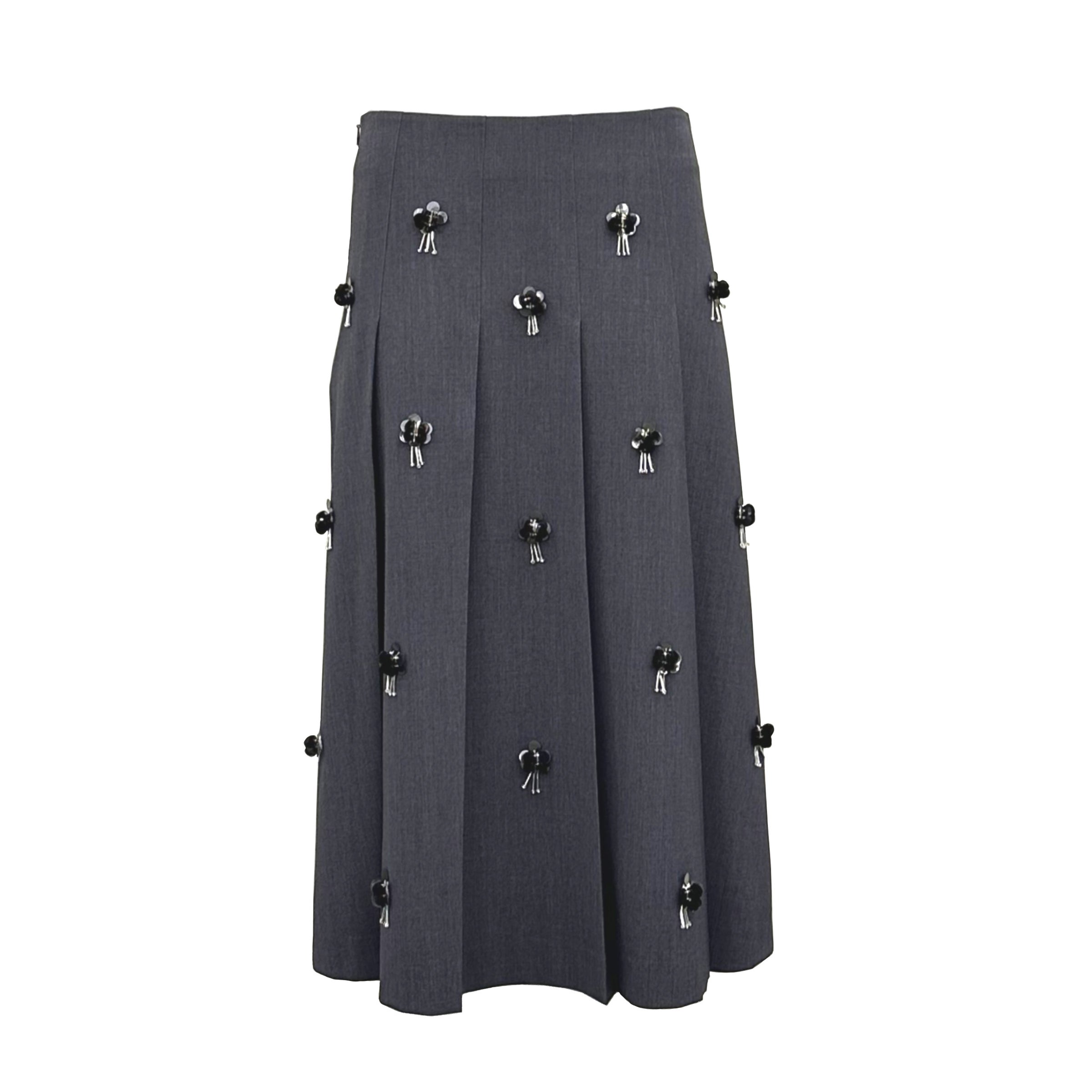 Flower Studded Pearl Pleated Skirt