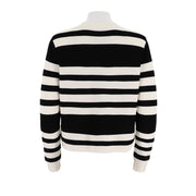 Crew Neck Striped Button Up Cardigan
