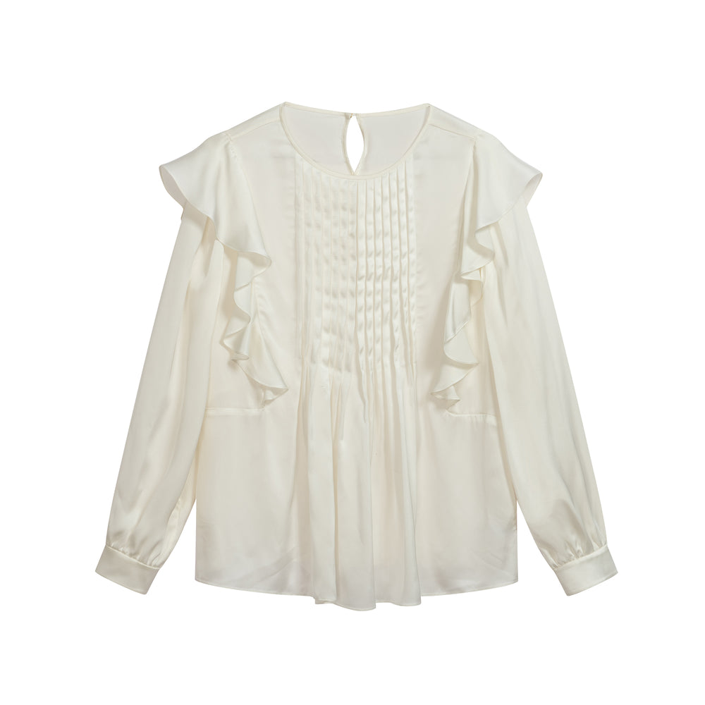 Round Neck Ruffled Long Sleeved Shirt