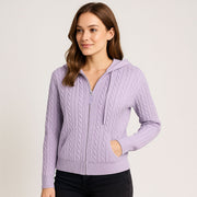 Hooded Cable Knit Zip-Up Cardigan