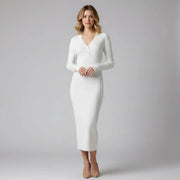 V-Neck Women'S Slim Fit Long Sleeved Dress